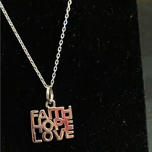 Sterling Silver Faith Hope Love Necklace 18”
